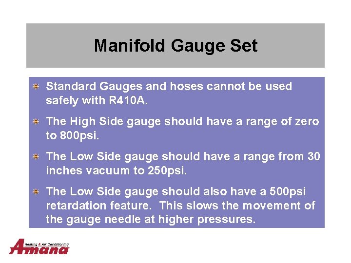 Manifold Gauge Set Standard Gauges and hoses cannot be used safely with R 410