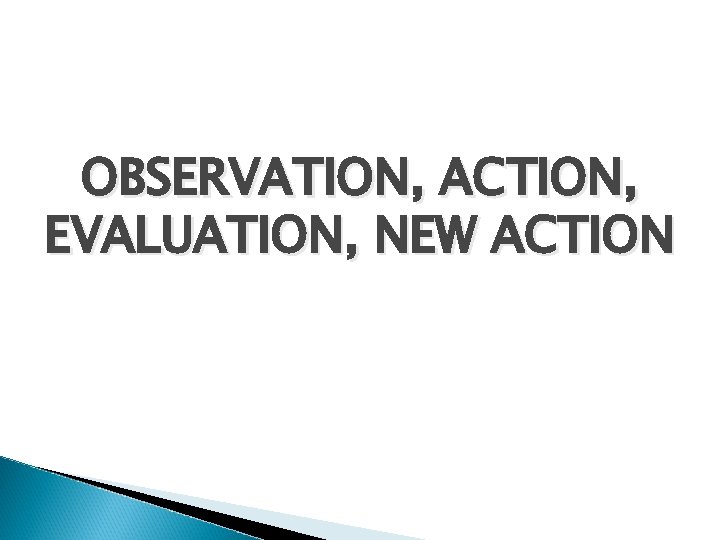 OBSERVATION, ACTION, EVALUATION, NEW ACTION 