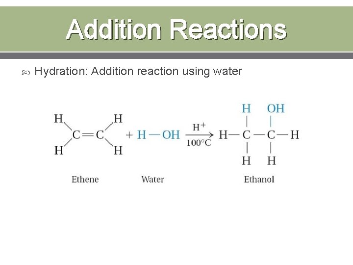 Addition Reactions Hydration: Addition reaction using water 