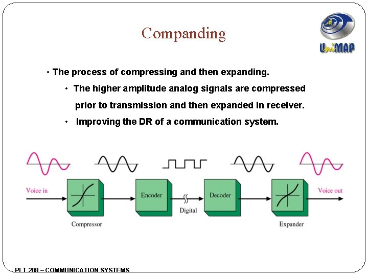 Companding • The process of compressing and then expanding. • The higher amplitude analog