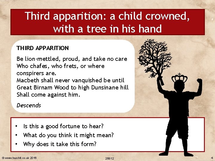 Third apparition: a child crowned, with a tree in his hand THIRD APPARITION Be