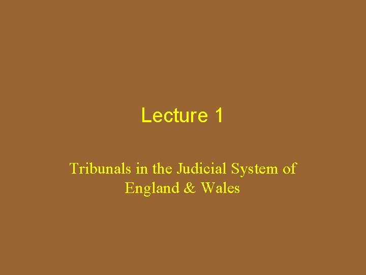 Lecture 1 Tribunals in the Judicial System of England & Wales 