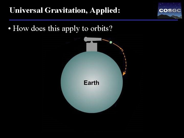 Universal Gravitation, Applied: • How does this apply to orbits? 