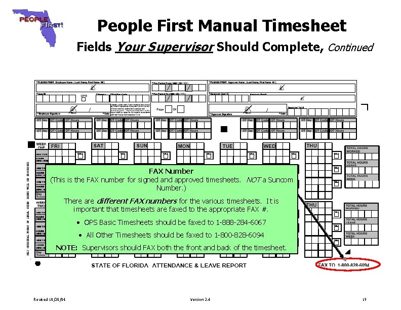 People First Manual Timesheet Fields Your Supervisor Should Complete, Continued FAX Number (This is