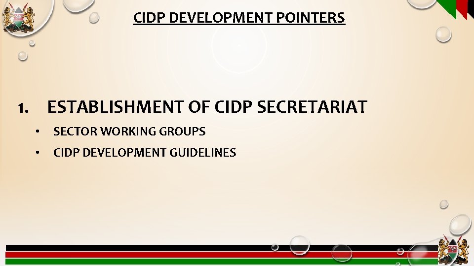 CIDP DEVELOPMENT POINTERS 1. ESTABLISHMENT OF CIDP SECRETARIAT • SECTOR WORKING GROUPS • CIDP