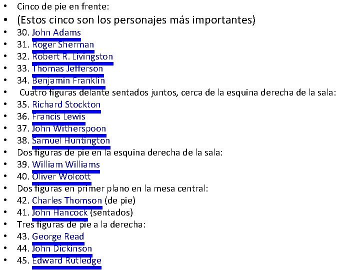  • Cinco de pie en frente: • (Estos cinco son los personajes más