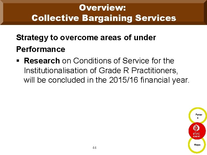 Overview: Collective Bargaining Services Strategy to overcome areas of under Performance § Research on