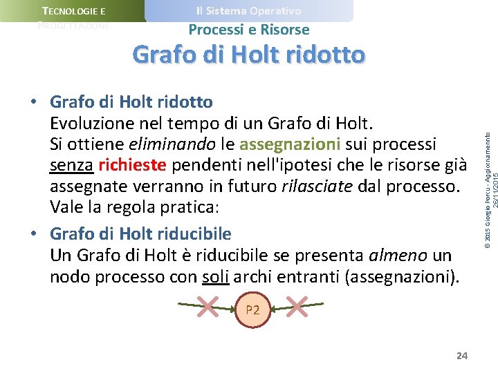 TECNOLOGIE E PROGETTAZIONE Il Sistema Operativo Processi e Risorse • Grafo di Holt ridotto
