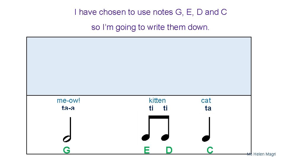 I have chosen to use notes G, E, D and C so I’m going