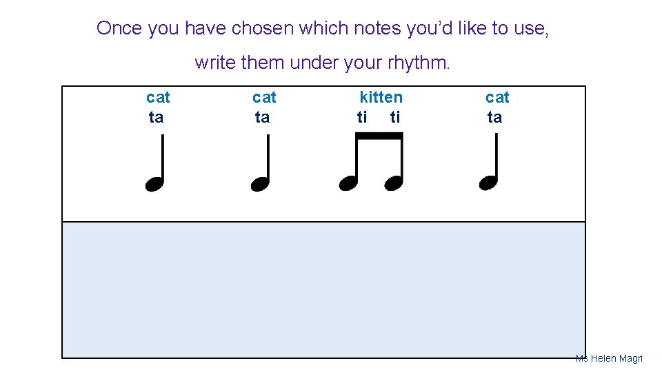 Once you have chosen which notes you’d like to use, write them under your