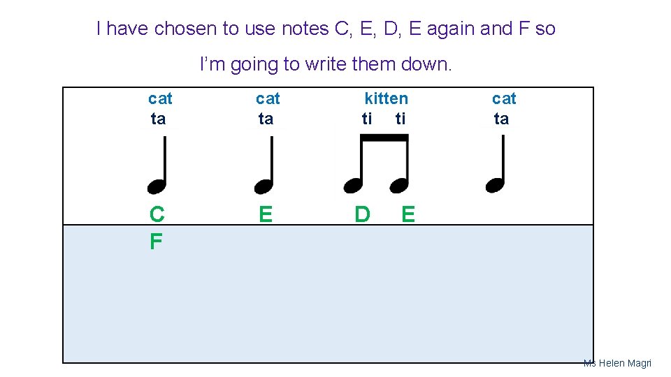 I have chosen to use notes C, E, D, E again and F so