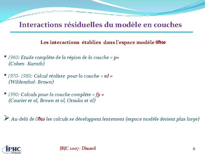 Interactions résiduelles du modèle en couches Les interactions établies dans l’espace modèle 0ħω •
