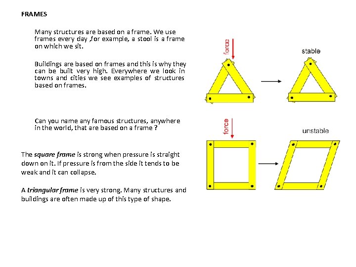 FRAMES Many structures are based on a frame. We use frames every day ,