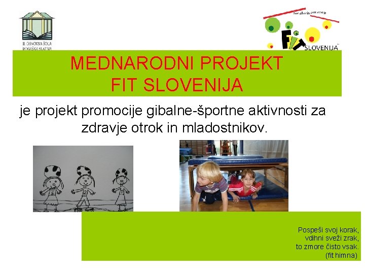 MEDNARODNI PROJEKT FIT SLOVENIJA je projekt promocije gibalne-športne aktivnosti za zdravje otrok in mladostnikov.