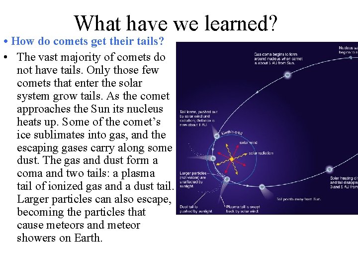 What have we learned? • How do comets get their tails? • The vast