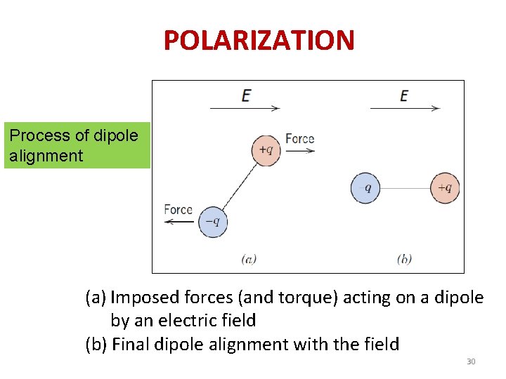 POLARIZATION Process of dipole alignment (a) Imposed forces (and torque) acting on a dipole