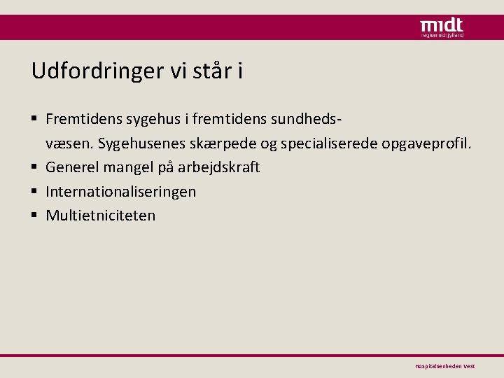 Udfordringer vi står i § Fremtidens sygehus i fremtidens sundhedsvæsen. Sygehusenes skærpede og specialiserede