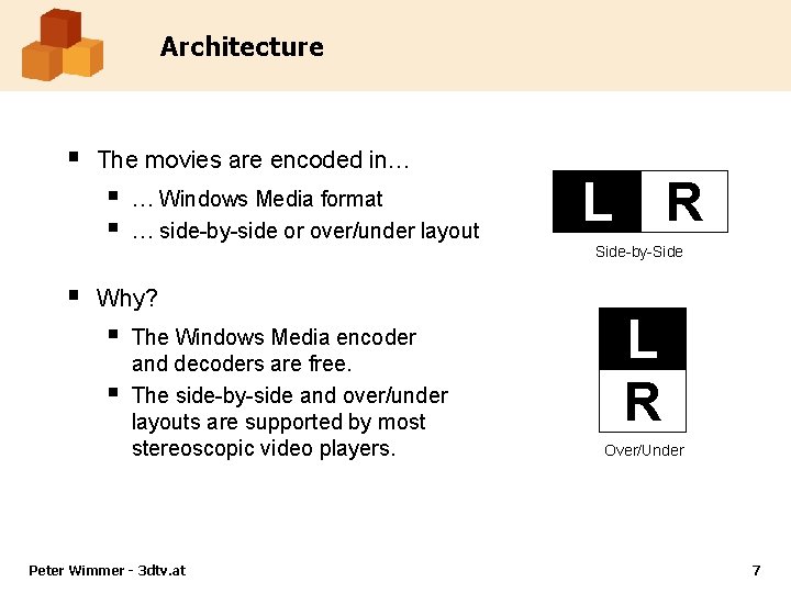 Architecture § The movies are encoded in… § § § … Windows Media format
