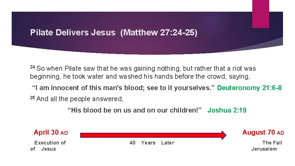 Pilate Delivers Jesus (Matthew 27: 24 -25) 24 So when Pilate saw that he
