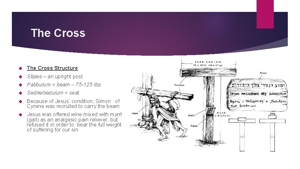 The Cross Structure Stipes – an upright post Patibulum = beam – 75 -125