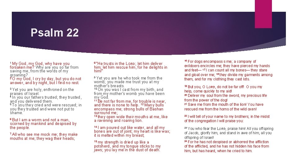Psalm 22 1 My God, my God, why have you forsaken me? Why are