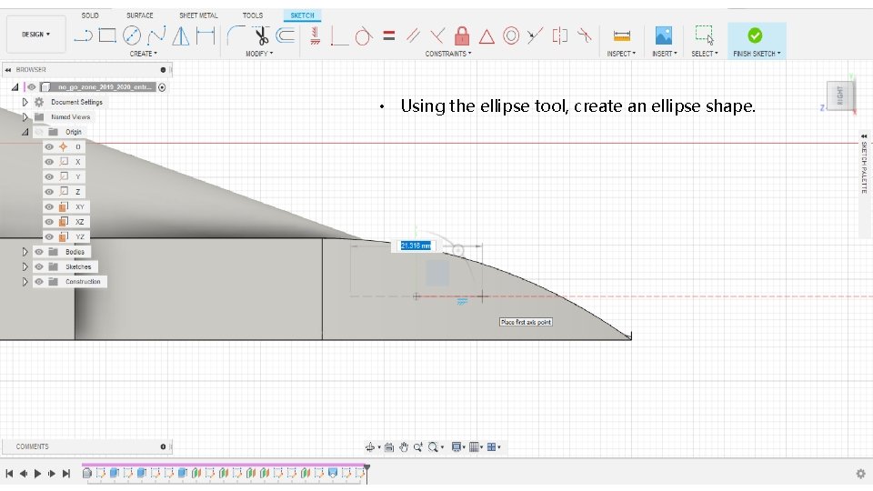  • Using the ellipse tool, create an ellipse shape. 