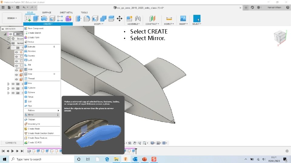  • Select CREATE • Select Mirror. 