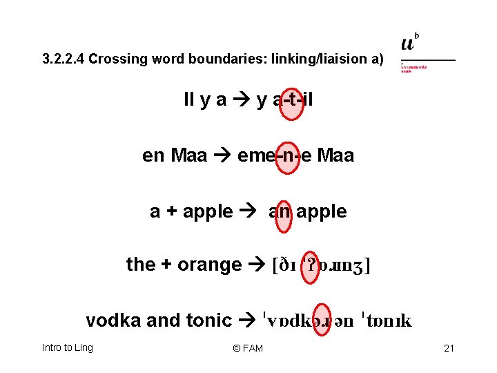 3. 2. 2. 4 Crossing word boundaries: linking/liaision a) Il y a-t-il en Maa