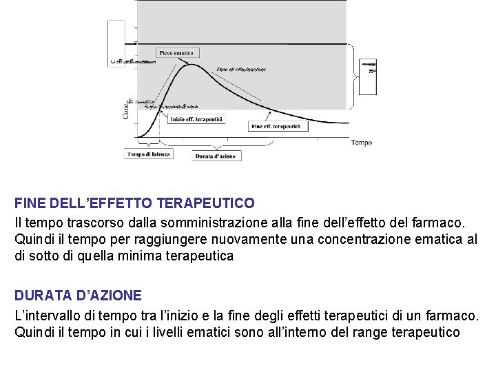 FINE DELL’EFFETTO TERAPEUTICO Il tempo trascorso dalla somministrazione alla fine dell’effetto del farmaco. Quindi