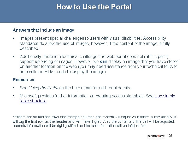 How to Use the Portal Answers that include an image • Images present special