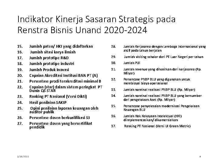 Indikator Kinerja Sasaran Strategis pada Renstra Bisnis Unand 2020 -2024 15. 16. 17. 18.