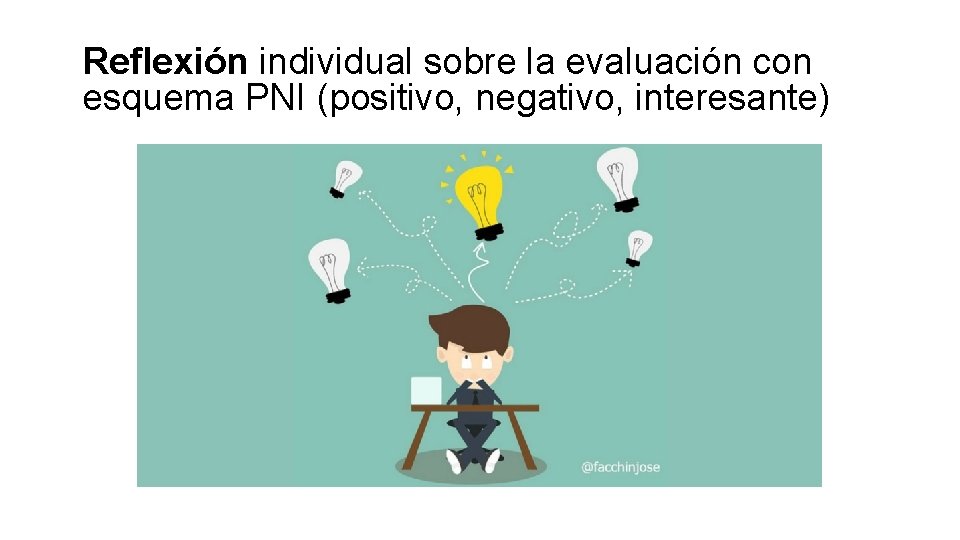 Reflexión individual sobre la evaluación con esquema PNI (positivo, negativo, interesante) 