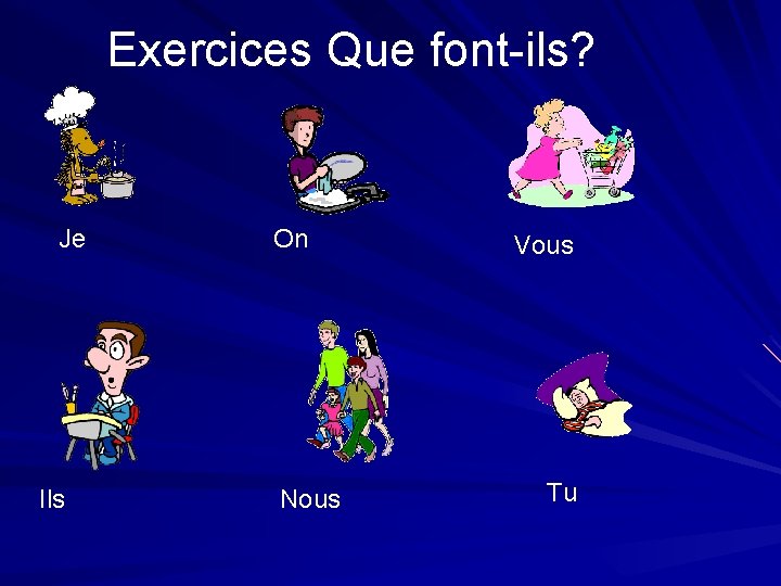 Exercices Que font-ils? Je Ils On Nous Vous Tu 