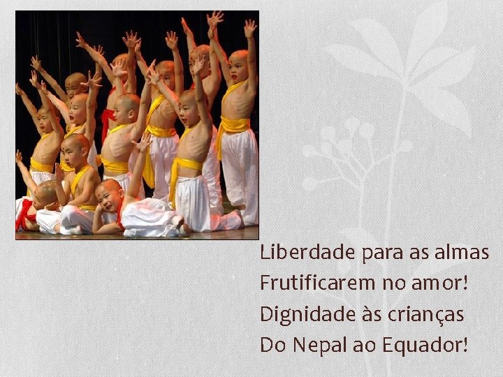 Liberdade para as almas Frutificarem no amor! Dignidade às crianças Do Nepal ao Equador!