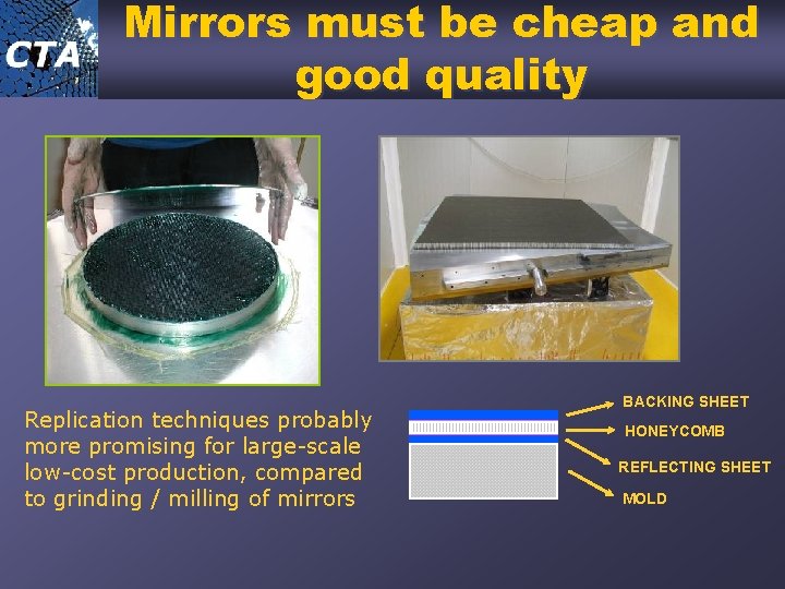Mirrors must be cheap and good quality Replication techniques probably more promising for large-scale
