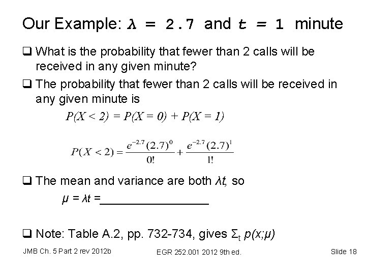 Our Example: λ = 2. 7 and t = 1 minute q What is Our Example: λ = 2. 7 and t = 1 minute q What is