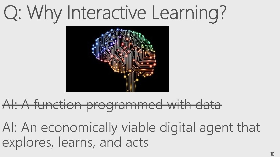 AI: A function programmed with data AI: An economically viable digital agent that explores,