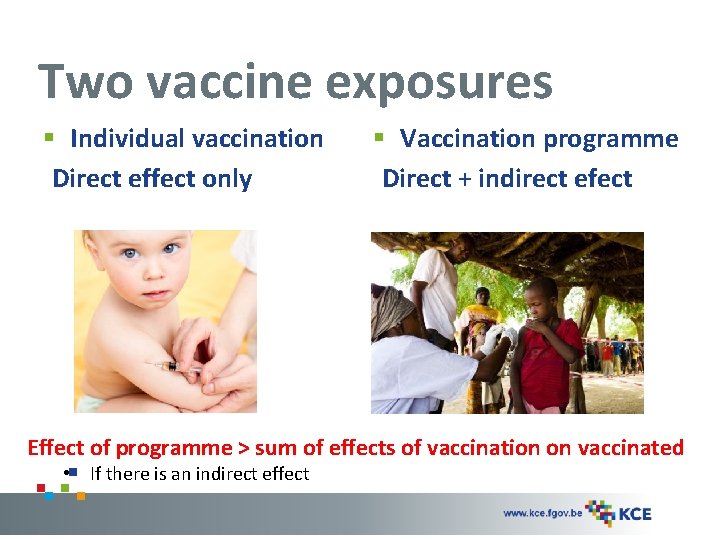 Two vaccine exposures § Individual vaccination Direct effect only § Vaccination programme Direct +