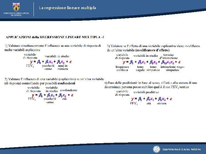 La regressione lineare multipla Dipartimento di Scienze Politiche 