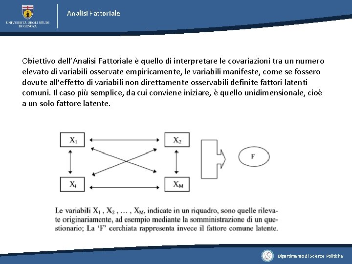 Analisi Fattoriale Obiettivo dell’Analisi Fattoriale è quello di interpretare le covariazioni tra un numero