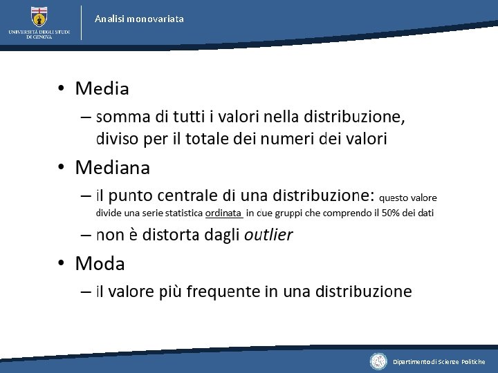 Analisi monovariata Dipartimento di Scienze Politiche 