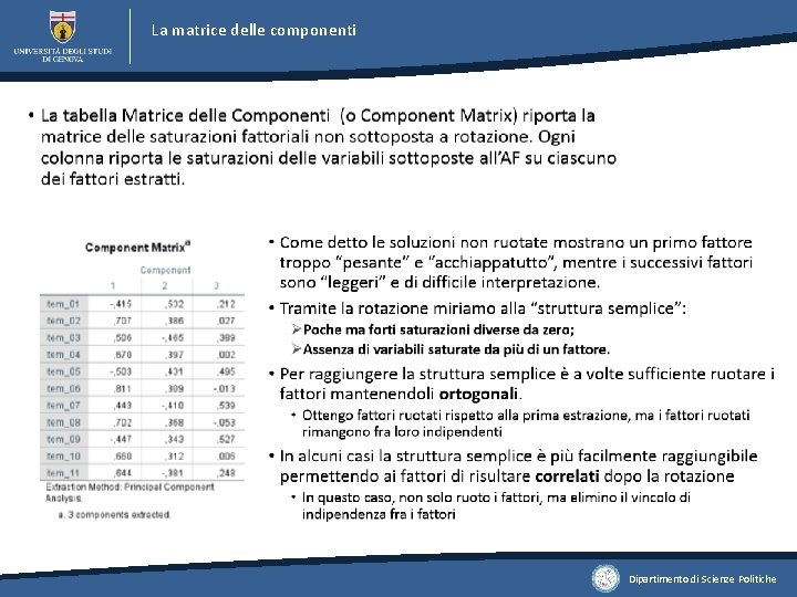 La matrice delle componenti Dipartimento di Scienze Politiche La matrice delle componenti Dipartimento di Scienze Politiche
