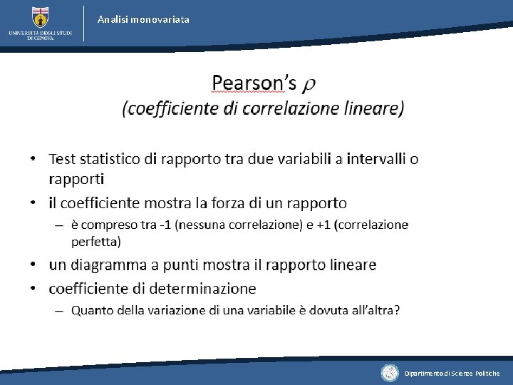 Analisi monovariata Dipartimento di Scienze Politiche 