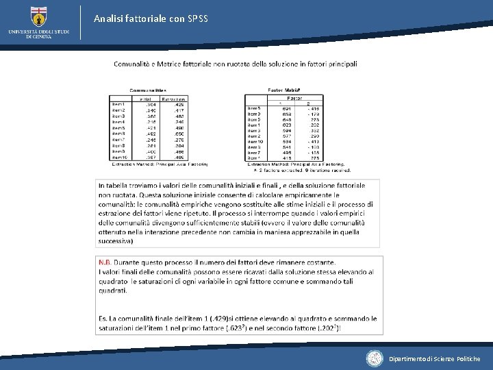 Analisi fattoriale con SPSS Dipartimento di Scienze Politiche 