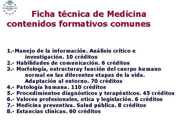 Ficha técnica de Medicina contenidos formativos comunes 1. -Manejo de la información. Análisis crítico