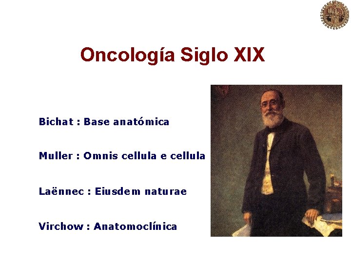 Oncología Siglo XIX Bichat : Base anatómica Muller : Omnis cellula e cellula Laënnec