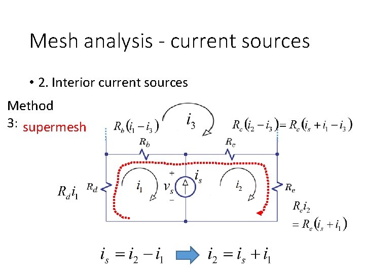 Mesh analysis - current sources • 2. Interior current sources Method 3: supermesh Mesh analysis - current sources • 2. Interior current sources Method 3: supermesh