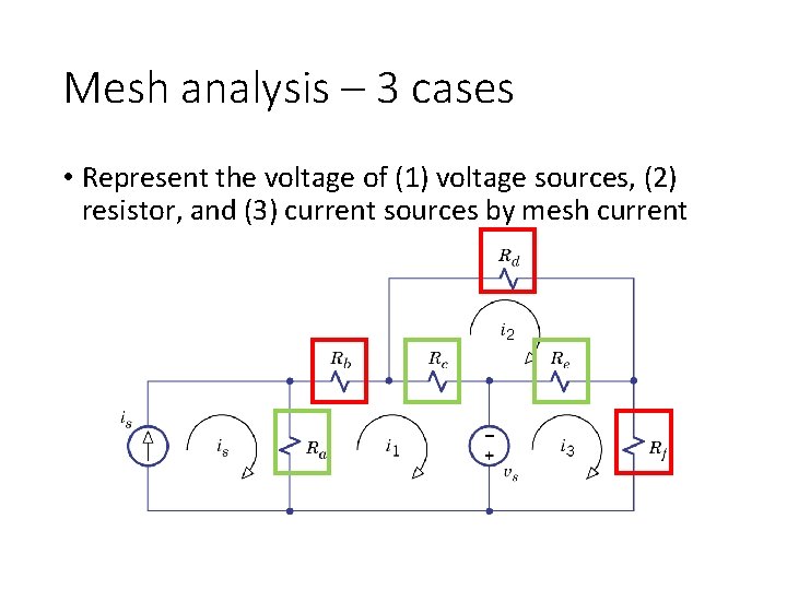 Mesh analysis – 3 cases • Represent the voltage of (1) voltage sources, (2) Mesh analysis – 3 cases • Represent the voltage of (1) voltage sources, (2)
