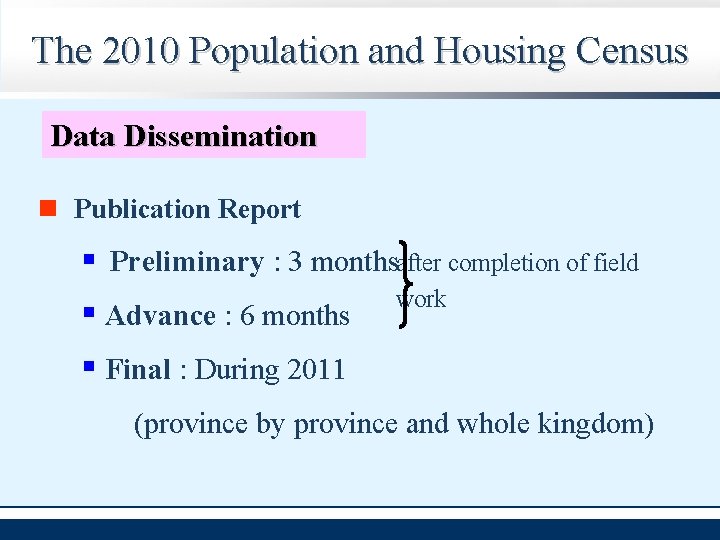 The 2010 Population and Housing Census Data Dissemination Publication Report § Preliminary : 3
