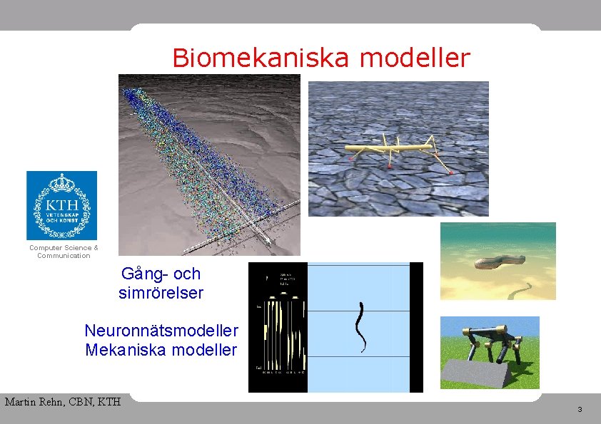 Biomekaniska modeller Computer Science & Communication Gång- och simrörelser Neuronnätsmodeller Mekaniska modeller Martin Rehn,